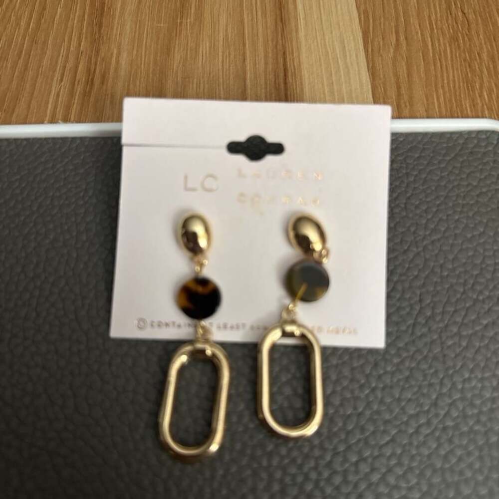 LC Lauren Conrad Gold Tone Tortoise Acetate Chain Drop Earrings,